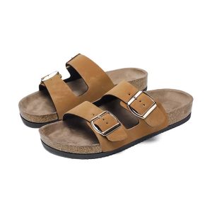 ELEZUN Men's Cork Footbed Slide Sandals Classic Summer Beach Slippers For Men Slip-on Cork Sandals With Adjustable Buckle